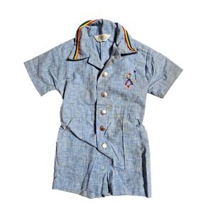 Vintage Health-Tex Rainbow Collar Embroidery Romper Girls 3T USA Made Retro